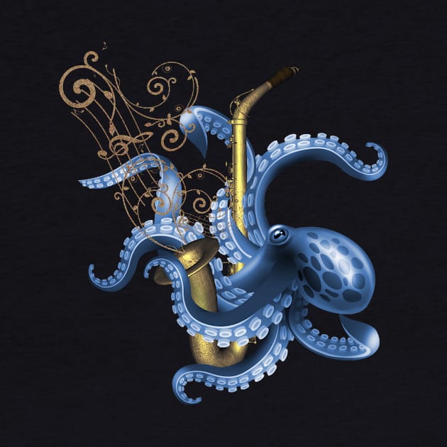 Music saxophone with octopus and clef by Nicky2342